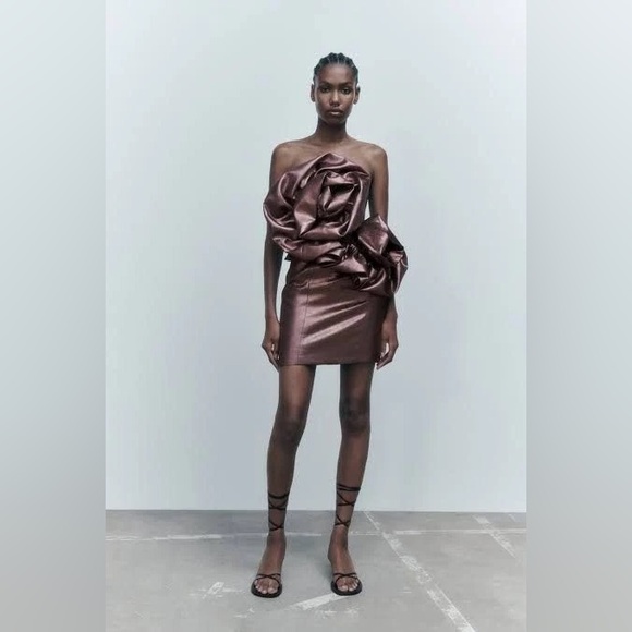 Zara Bronze Flower Mini Dress - Picture 1 of 6